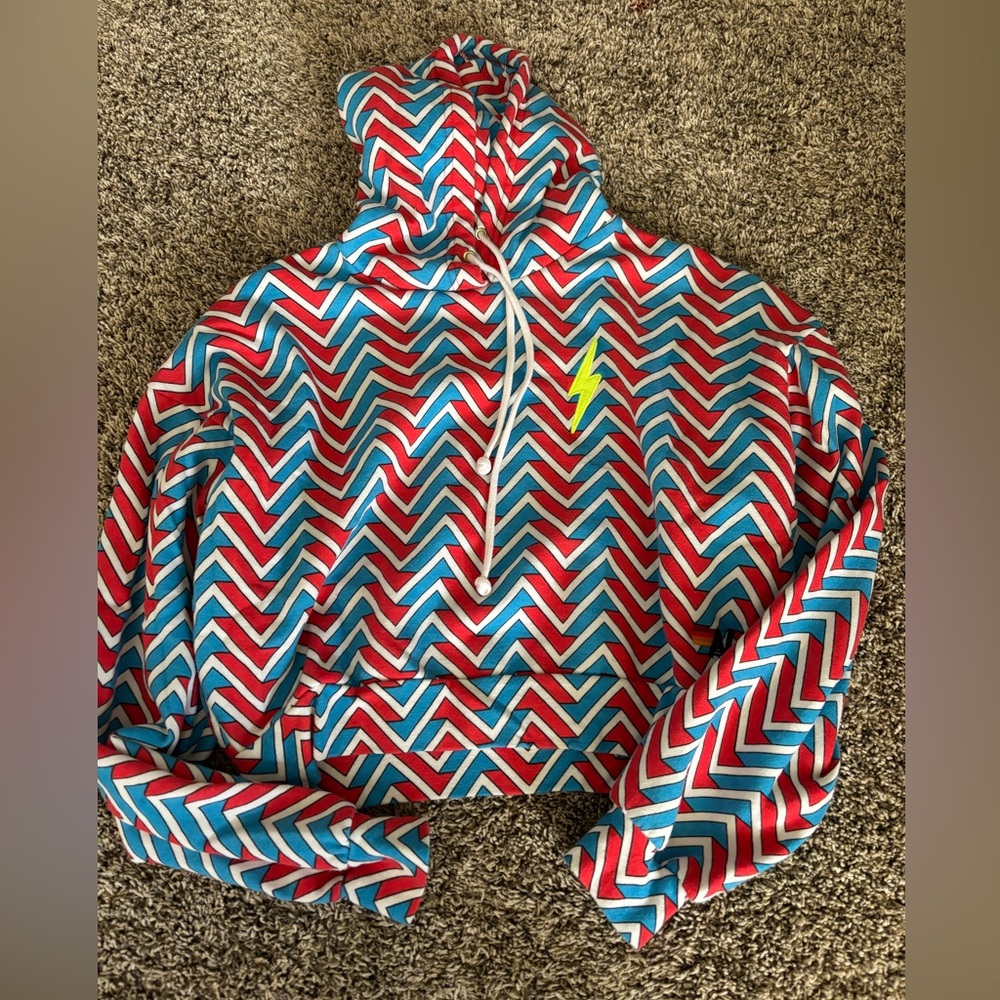 Aviator Nation cropped red white and blue hoodie